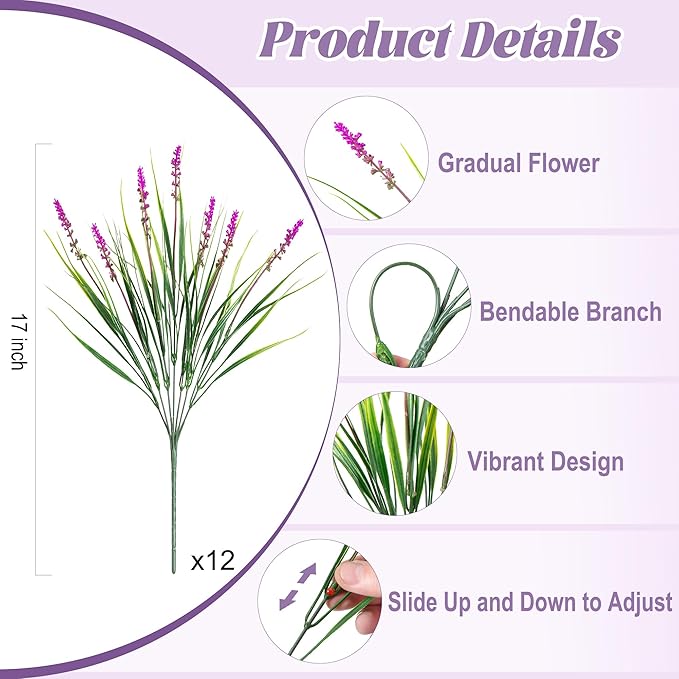 Artificial Monkey Grass Greenery Bundles, 12-Pack, Lotus Color