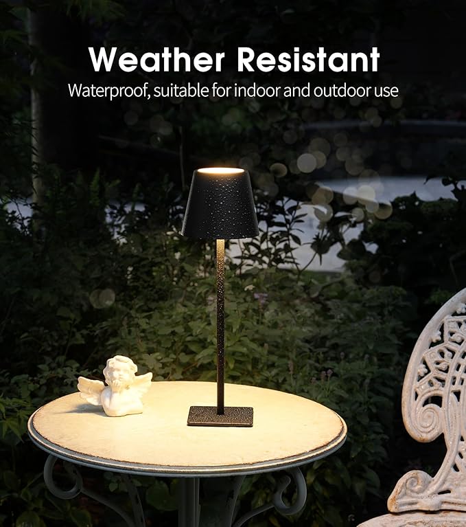 UME 3 Pack Cordless Table Lamp, Battery Operated Lamp - Portable Waterproof Rechargeable Table Lamp w/ 3 Color Temps & Stepless Dimming for Dinner, Desk, Cafe, Outdoor (Black)