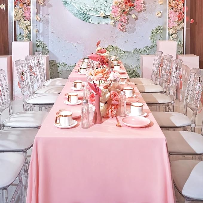 8 Pack Pink Tablecloth 60 x 126 Inch Rectangular Tablecloths for 8 Foot Rectangle Tables, Wrinkle Resistant Pink Table Cloth Washable Polyester Fabric Table Covers for Buffet Wedding Party Banquet