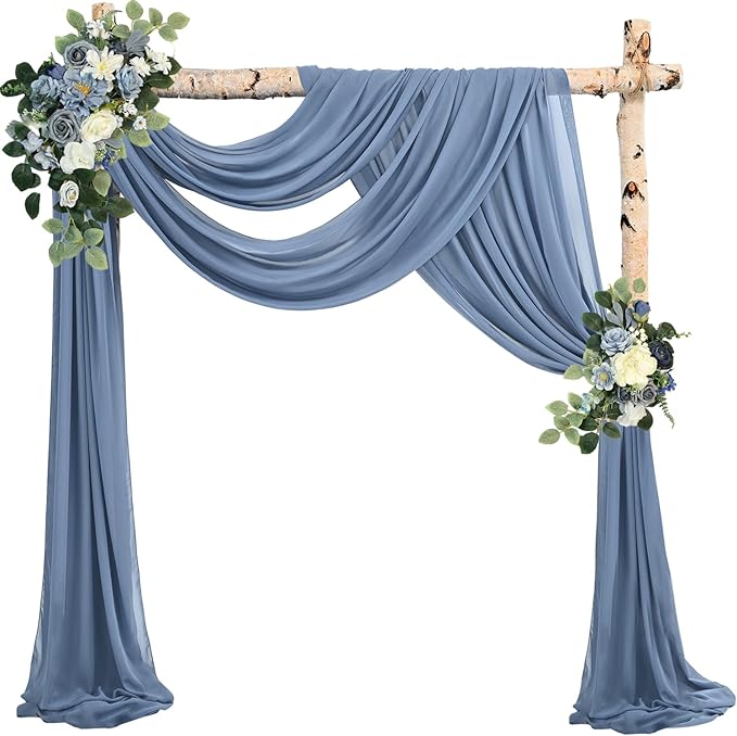 Wedding Arch Draping Fabric - Dusty Blue Chiffon, Set of 4 Panels, 20 Ft Length