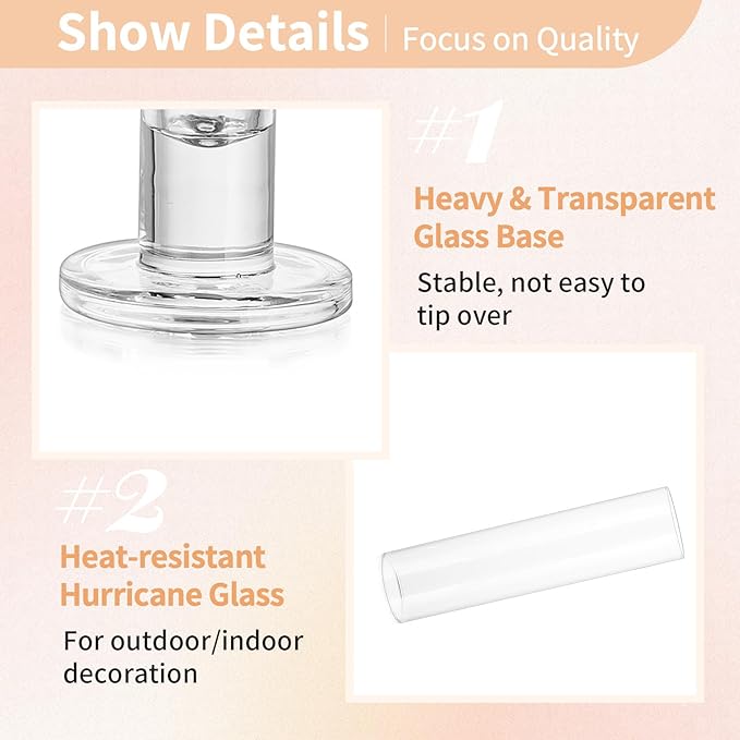 NUPTIO Taper Candle Holders Glass: Set of 10 Hurricane Candlestick Holder Bulk - Candle Stick Stand with Cylinder Sleeves for Thanksgiving Chrstmas Birthday Party Decor