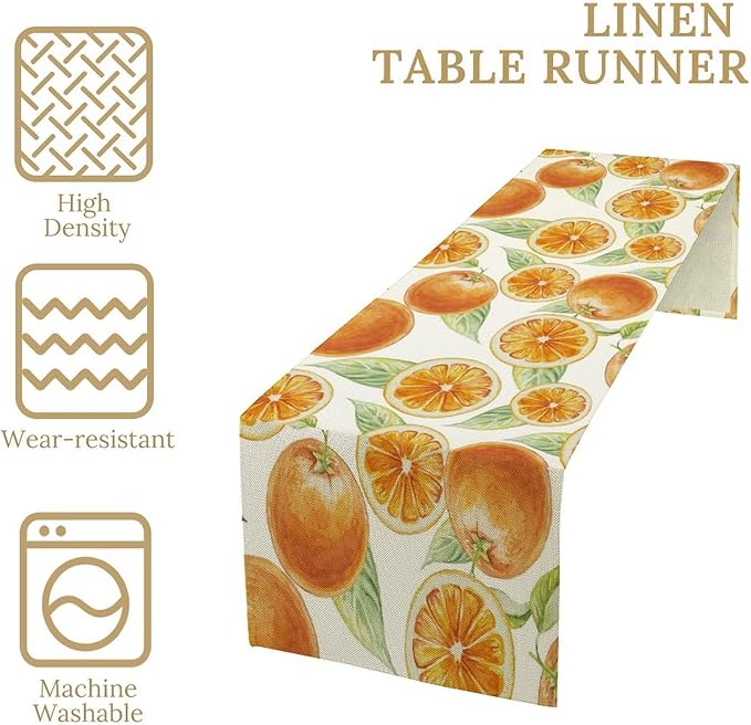 Spring Summer Orange Table Runner Watercolor Sweet Fruit Botanical Print Dinner Runner for Farmhouse Party Holiday Home Kitchen Dining Table Decor 13x60