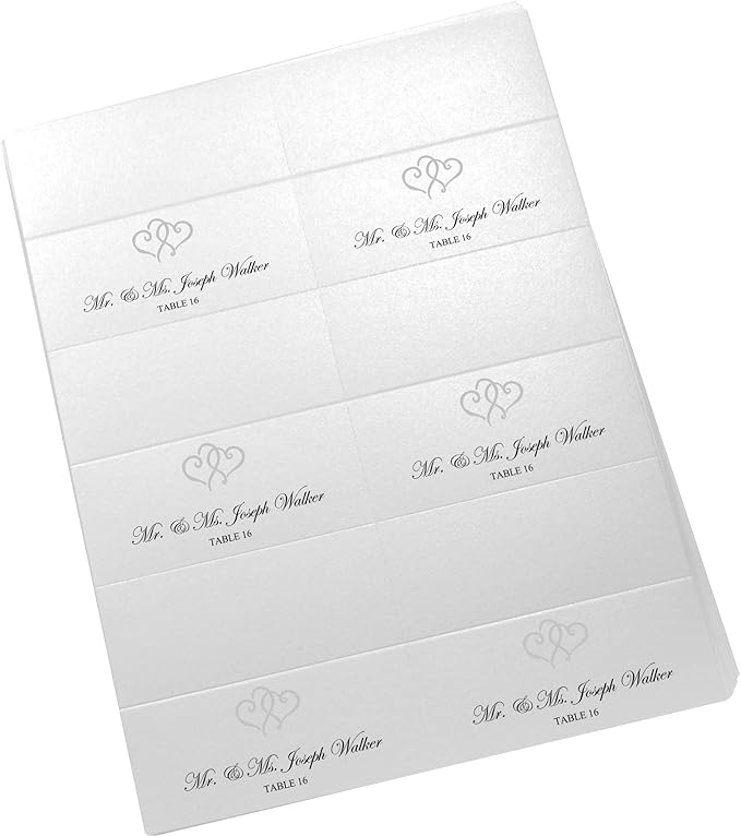 Linked Hearts Printable Place Cards, Silver (Choose Color), Set of 60 (10 Sheets), Laser & Inkjet Printers - Wedding, Party, Dinner, and Special Events - Made in the USA