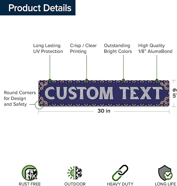 Custom Sign, Custom Street Sign, 11 Font Colors, 13 Font Styles, 4 Hole Options, 22 Sizes, 6x30 Inches, Rust Free DiBound, Fade Resistant, Made in USA by My Sign Center (Fauxsaic 1)