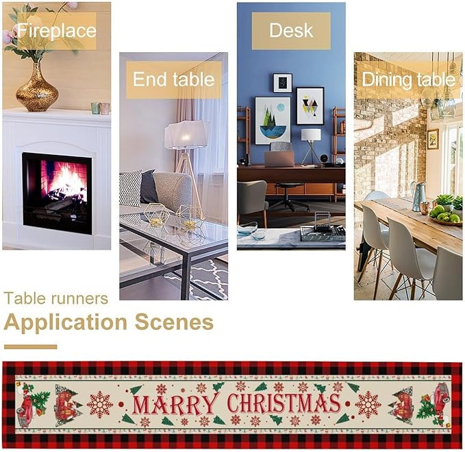 Merry Christmas Table Runner,Winter Xmas Holiday Table Cloth Kitchen Dining Table Decoration for Home Party Decor 13x36 Inch
