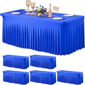 Wish Care 6 Pack Royal Blue Spandex Table Clothes for 8 Foot Rectangle Tables, 8FT Wrinkle Free Fitted Tablecloths Ruffles Design Table Cloth for Party, Banquet, Wedding and Events