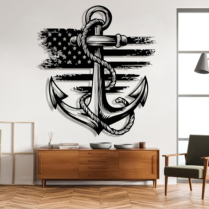 Metal Anchor Wall Decor, Anchor Metal Sign, Metal Anchor Decor, Anchor Metal Wall Art, Metal Nautical Wall Decor, Metal Wall Decor Coastal, Anchor Wall Decor (silver, 47L" x 43W" / 120 x 109 cm)