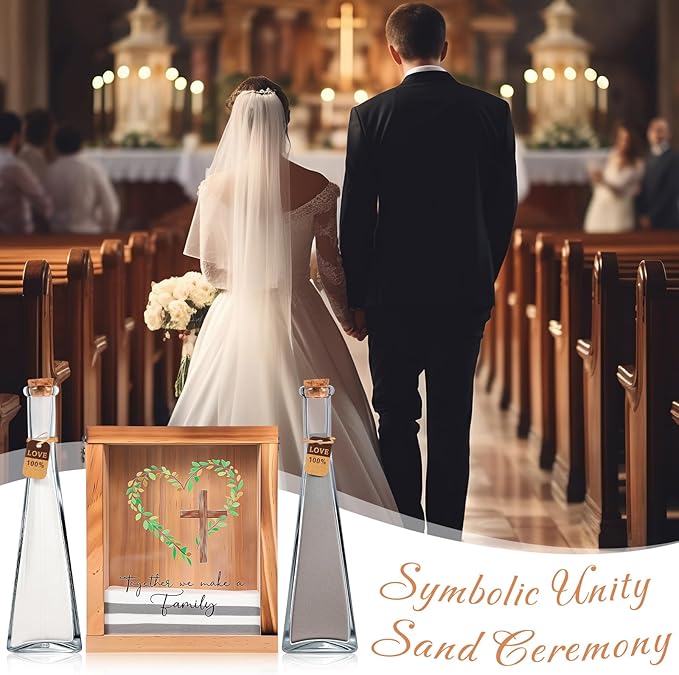 Vase Wedding Sand Ceremony Set, Cross and Heart Design, White and Gray
