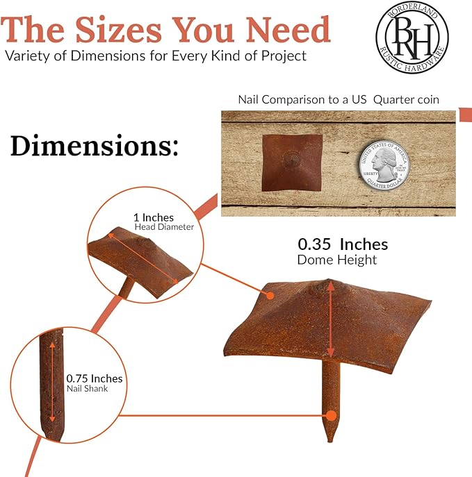 50 Pack 1" Square Head Iron Clavos Decorative Nails – Rusted – Handmade Rustic Square Fasteners for Farmhouse Shutters, Faux Wood Beams, Barn Doors, Shutters, and Gates – Ornamental Wood Accent