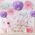 Tissue Paper Pom Poms Set, 18 Pieces in Pink, Purple and White