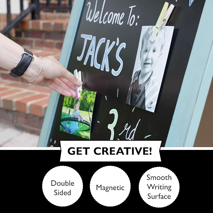 Ilyapa Wooden A-Frame Sign with Eraser & Chalk - 21 x 30 Inches Magnetic Sidewalk Chalkboard – Stained Wood Menu for Restaurant, Business or Wedding