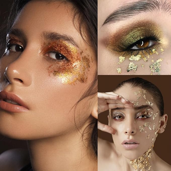 Joyzan Gold Flakes, Gold Foil Leaf Decoration Imitation Metallic Chocolates Baking Sheet Cake Decor Tweezers Resin Cooking Dessert Makeup Nail Art DIY Craft Jewelry Making Painting Slime 20g 2 Bottles