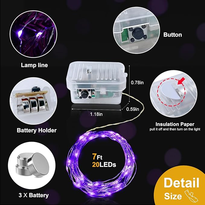 pozzolanas 8 Pack Purple Battery Operated String Lights - 7ft Waterproof Fairy Lights with 20 LEDs for Home, Mason Jar, Party, Wedding, Halloween, Christmas Decorations