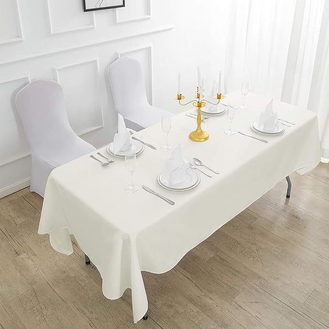 Rectangle Tablecloth 60x102 inch Washable Polyester Fabric Table Cloth for Wedding Party Dining Banquet Decoration（60x102, Ivory）