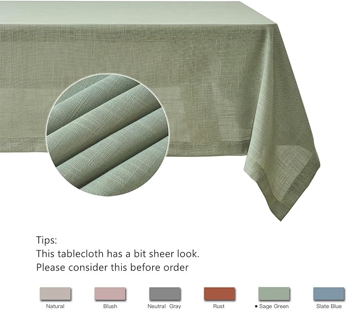 maxmill Lux Faux Linen Tablecloth with Slubby Yarn Textured Weaves Wrinkle Resistant Anti-Shrink Soft Table Cloth for Kitchen Dining Restaurant Tabletop Rectangle 60 x 120 Inch Sage Green