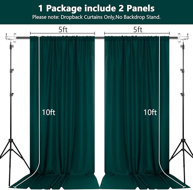 MEETSKY 10ft x 10ft Hunter Green Backdrop Curtains for Parties Wedding Curtain Rod Pocket Dark Green Photo Backdrop Sliding Drapes Backdrop Curtains for Photography, 5ft x 10ft, 2 Panels