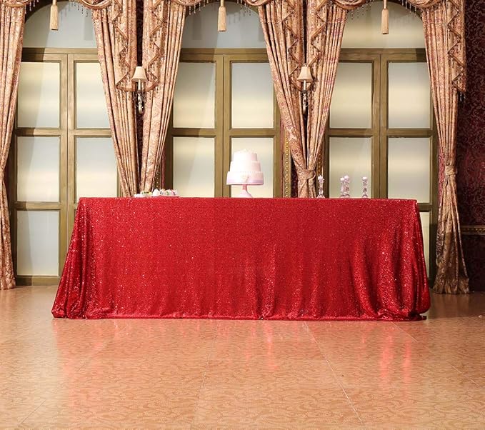 SquarePie Sequin Tablecloth 90 x 156 Inch Red Sparkly Table Linen for Wedding Party