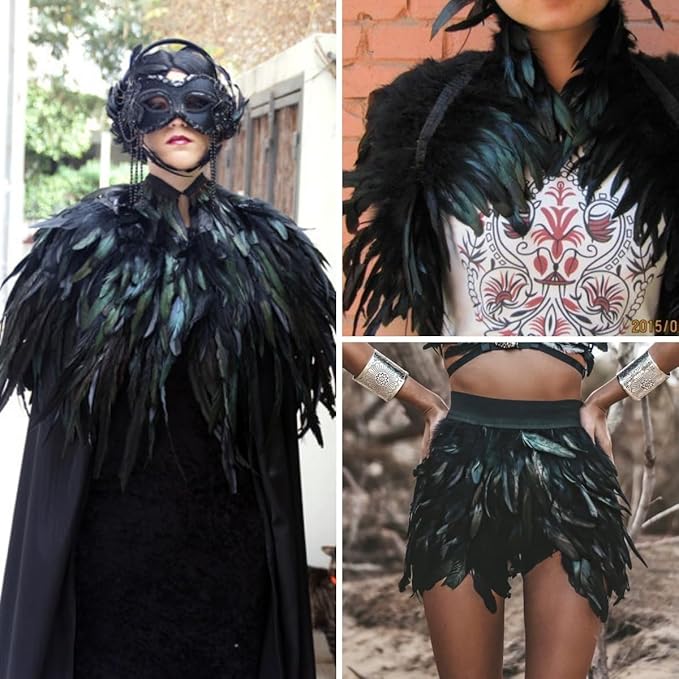 Holmgren 5-7inch Rooster Feathers Trim - 2 Yards Coffee Rooster Feather Fringe Trim for Feather Shawl Cape, Skirt, Earrings, Gloves and Weeding Party Decoration (Coffee)