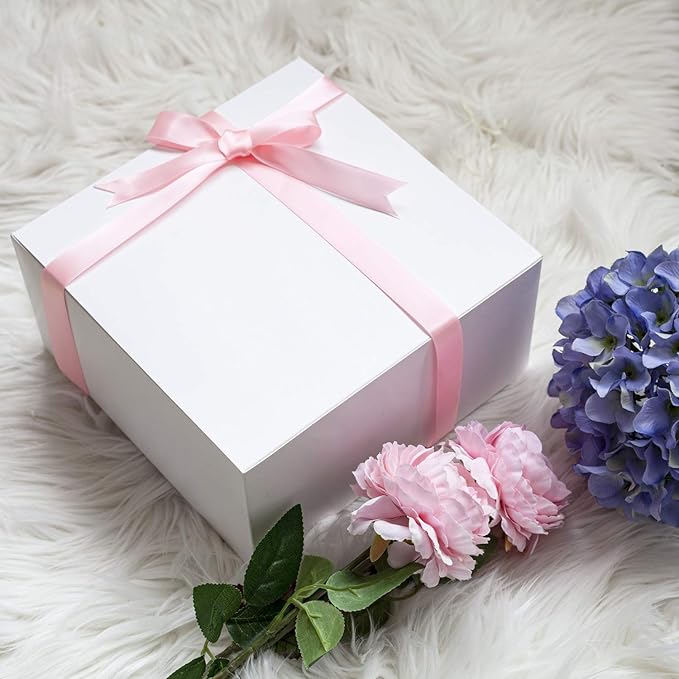 GEFTOL Gift Box 10 Pack 8 x 8 x 4 inches Fold Box Paper Gift Box Bridesmaids Proposal Box for Bridal Birthday Party Christmas (White)