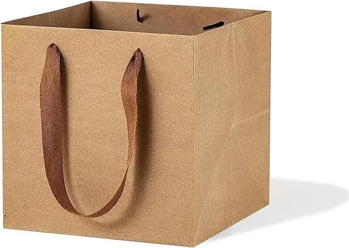 Kraft Paper Gift Bag Large Square Bottom Kraft Paper Bags with Handles (Natural Kraft, 10 x 10 x 10 in, 10 CT)
