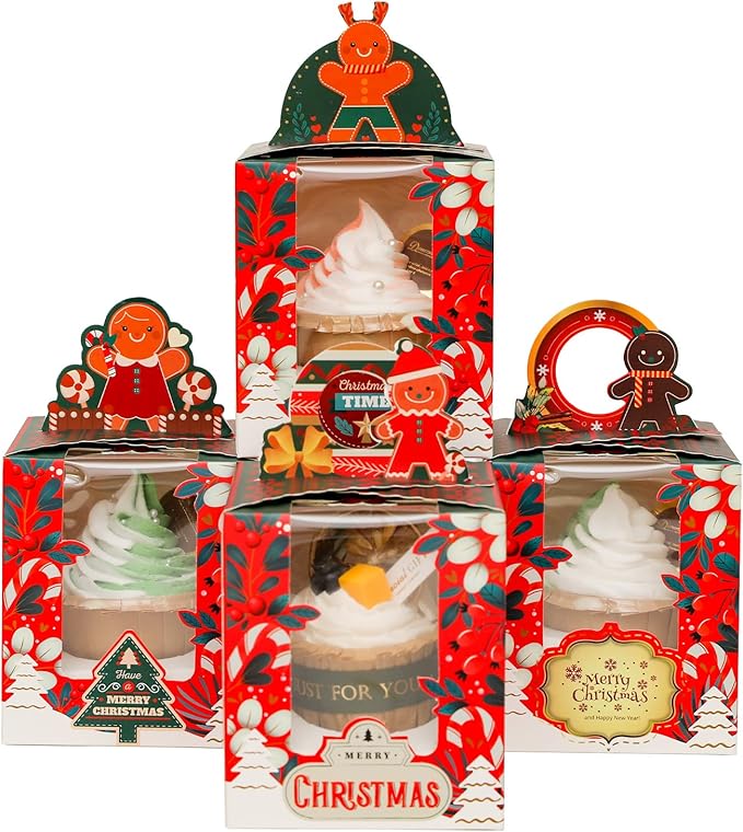 Cupcake Carriers 50 Pack with Holder Inserts, Auto-Pop 3.7 x 3.7 x 4.5 Inch