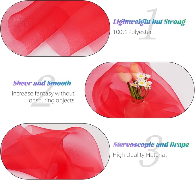 Crystal Organza Fabric Tulle 11 Inch by 50 Yards Sheer Tulle Rolls for DIY Craft Wedding Party Baby Shower Decor Gift Wrapping Party Supplies (Red)