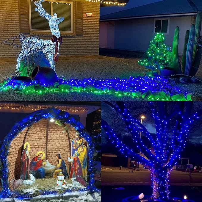 YEGUO 165ft 500 LED Blue Christmas Lights Outdoor Waterproof, Clear Wire String Lights Indoor Plug in, 8 Modes Twinkle Tree Light for Xmas Party Garden