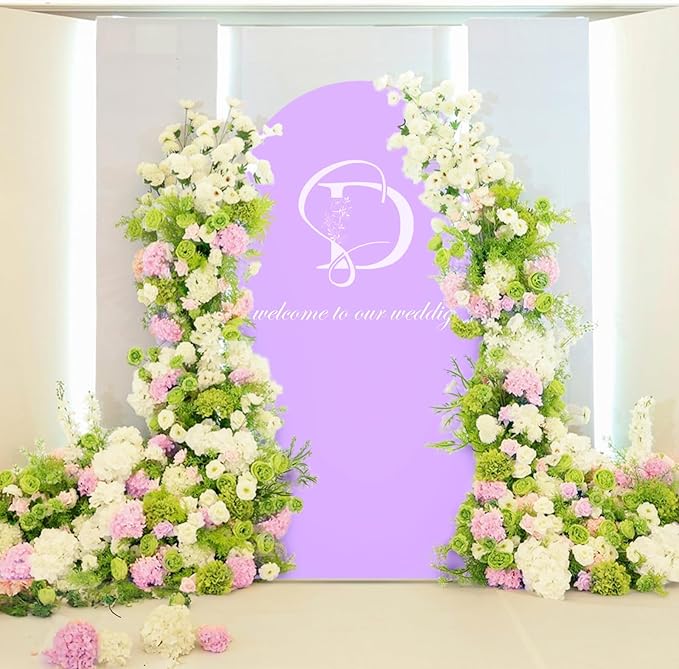 LEBENGURU Upgraded 5FT Wedding Arch Cover, Purple Spandex Fitted Arch Backdrop Cover, Round Top Chiara Stand Covers for Birthday Party Baby Shower Banquet Balloon Décor