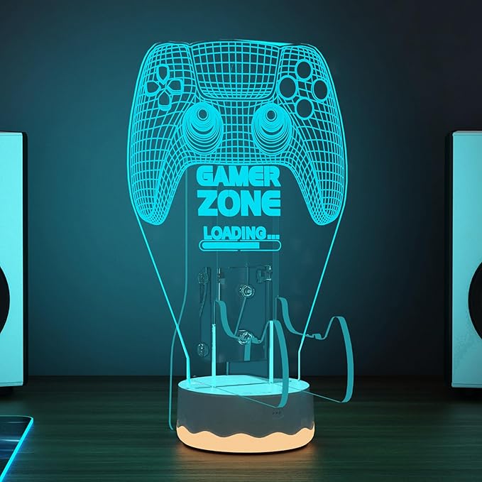 Light up Headset and Controller Stand, 16 Colors 3D LED Lights Gamepad Headphone Holder with Remote Control, Game Controller Hanger for All Universal Gaming PC Accessories