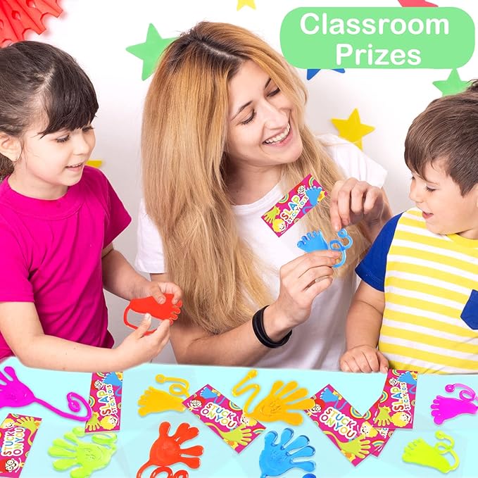 Party Favor Packs: 100 Sticky Hands and Feet in 5 Colors