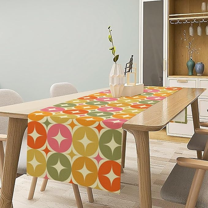 Mid Century Table Runner, Flag Retro Atomic Starburst 1950s Abstract Geometric Space Tabletop Decoration for Home Kitchen Restaurant Table Flag 13x36 Inch