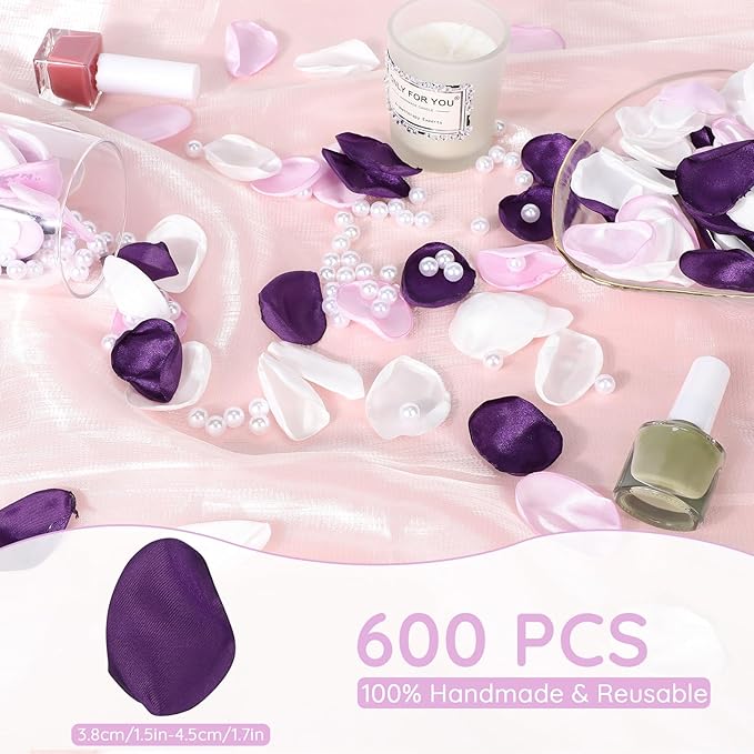 Suream Purple Silk Flower Petals for Wedding, 600 Pcs Flower Girl Petals for Decoration, Silk Rose Petals for Bridal Shower Wedding Aisle Table Centerpieces Reception Tables Romantic Night Decoration