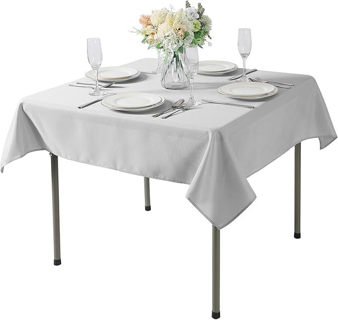 Cupuamon Square Tablecloth 52x52 inch Washable Polyester Fabric Table Cloth for Wedding Party Dining Banquet Decoration（52x52,Silver）