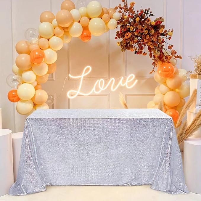 Fitable Silver Sequin Tablecloth for Parties 60x84 Inch - Sparkle Glitter Table Cloth Laser Rectangle Table Cover Overlay for Wedding Baby Shower Ceremony Birthday Cake Table Holiday Banquet