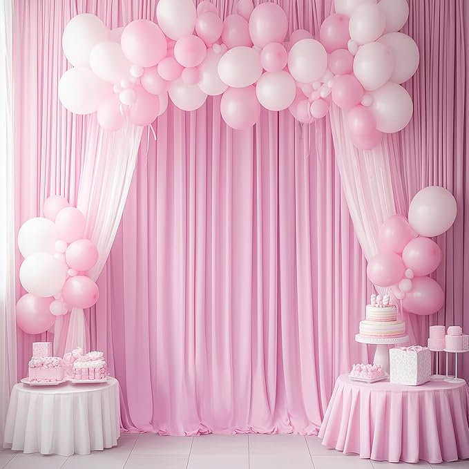 30ftx14FT Wrinkle Free Pink Backdrop Curtain, 6 Panels 14FT Height Pink Wedding Backdrop Drapes, Silky Polyester Back Drop Cloth for Birthday Photography Background Party Backdrop Draping