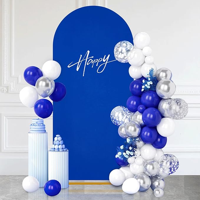 SoarDream 7.2FT Wedding Arch Cover Navy Blue Spandex Fitted Wedding Arch Stand Covers Fitted for Round Top Chiara Arch Cover Stretchy Backdrop for Birthday Birthday Party Balloon Decor