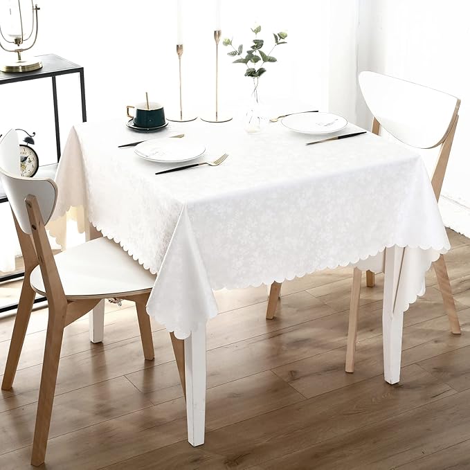 Smiry Square Table Cloth, Waterproof Heavy Duty Vinyl Tablecloths, Wipeable Washable Table Cover for Kitchen and Dining Room (White, 54" X 54")