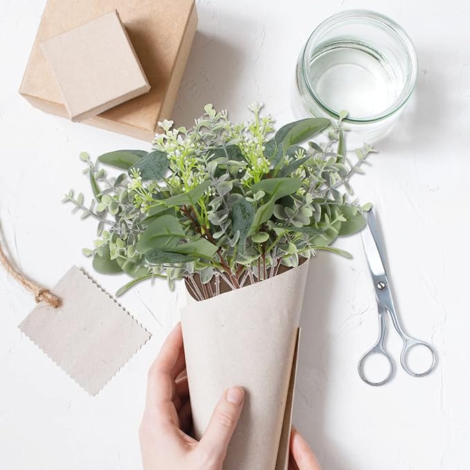 40 Pcs Artificial Greenery Eucalyptus Stem Silver Dollar Leaves Baby Eucalyptus Leaves Suitable for Family Wedding Vase Centerpieces Bouquet Flower Arrangement