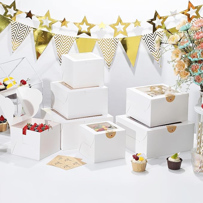 Bakery Take Out Containers with Window, 8x8x5 Inch, 10 Boxes, White