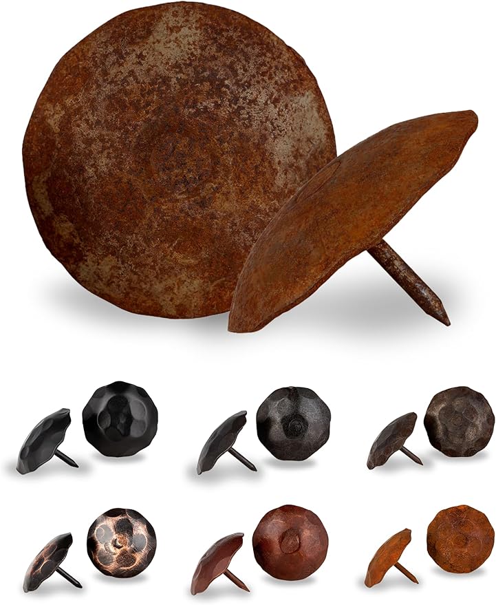 10 Pack 2" Round Head Iron Clavos Decorative Nails – Rusted – Handmade Rustic Round Fasteners for Farmhouse Shutters, Faux Wood Beams, Barn Doors, Shutters, Gates – Ornamental Wood Accent