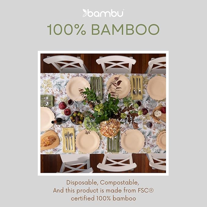 Disposable Bamboo Plates, 11 Inch Scalloped, Pack of 8
