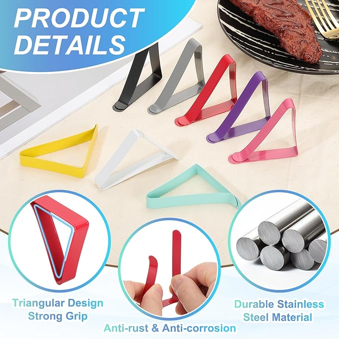 uxcell 8 Pack Tablecloth Clips, Stainless Steel Table Cloth Cover Clamps, 2.95" x 1.77" Windproof Holder Clips for Home Party Picnic Wedding Camping Dining Tables, Yellow