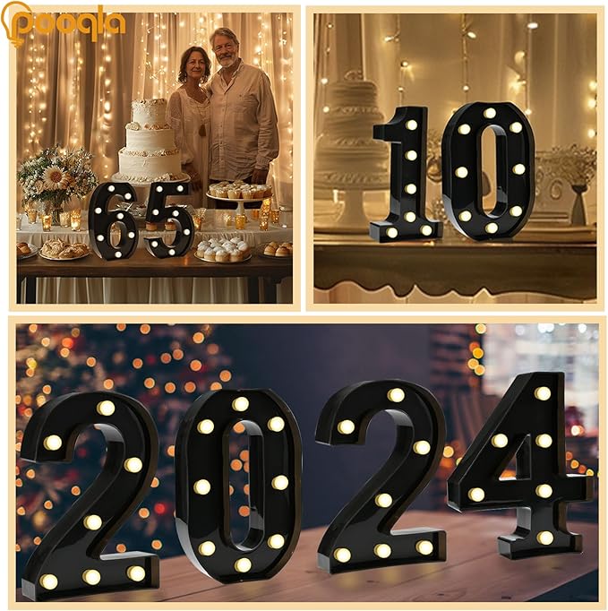 Pooqla Decorative Led Light Up Number Letters, Black Plastic Marquee Number Lights Sign for 13th Birthday Party Wedding Decor Battery Operated Black Number 13