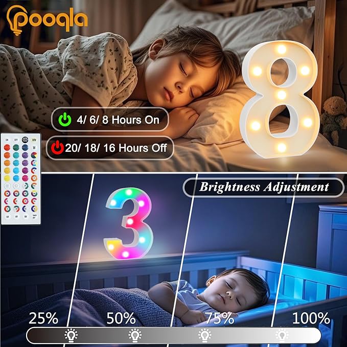 Pooqla Colorful Light Up Numbers, 35 Colors LED Marquee Number Lights for 10th Birthday Decorations with Remote, RGB Lighted Numbers for Party, Wedding, Bar, Night Light, Home Decor, Number 0