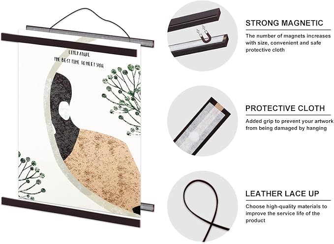 32x24 32x40 32x48 Poster Frame, Magnetic Light Wood Wooden Frame Hanger for Photo Picutre Canvas Artwork Art Print Wall Hanging (1 Pack, 32", Walnut)