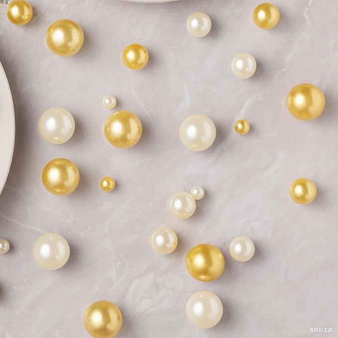 200 Pcs Vase Filler Beads Gold and White Pearl Beads for Vase No Hole Pearls for Centerpieces Vases DIY Home Table Party Decor DIY Wedding 8/14/20mm