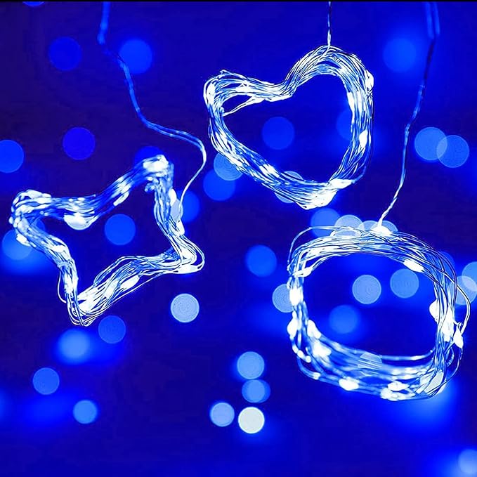 16 Pack Led Fairy Lights Battery Operated String Lights 10 Feet 30 LED Waterproof Twinkle Lights Mason Jar Lights Silver Wire Firefly Lights for Christmas Party Wedding Patio (Blue)