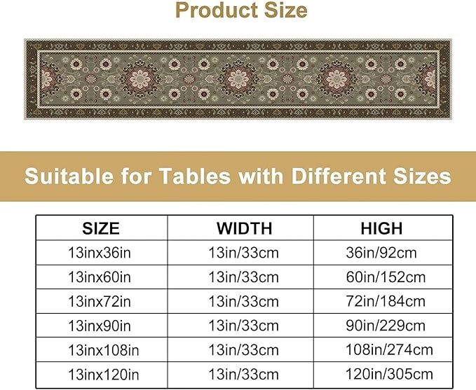 Vintage Paisley Floral Table Runner, Brown Boho Rustic Farmhouse Flower Pattern for Home Kitchen Table Decor Dining Coffee Room Party Decor 13x90in