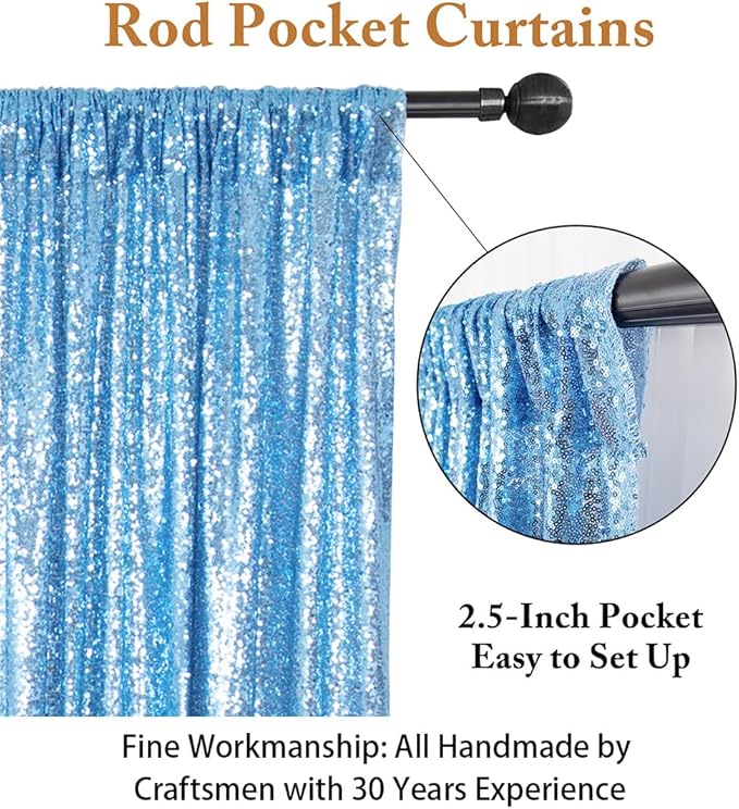 ShinyBeauty Baby Blue Sequin Backdrop 10FTx10FT - Sparkling Light Blue Wedding & Party Photo Background