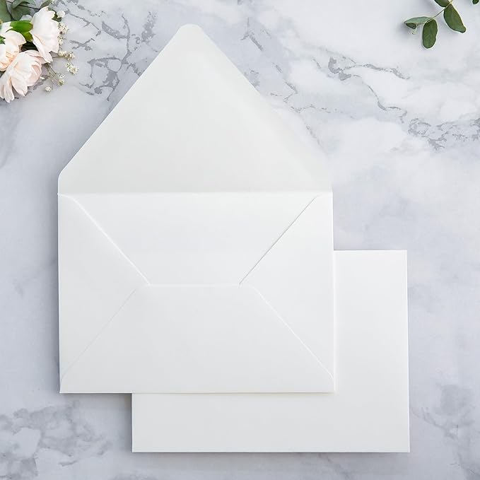 PONATIA 50PCS A7 Euro Flap Envelopes, 5.25 x 7.25'' Ivory Envelopes for Weddings Invitations, Photos, Postcards, Greeting Cards, Christmas Gift Cards, Acrylic Mailing (No Liner)